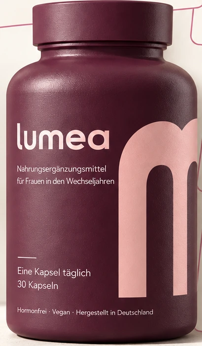 Eine Lumea-Flasche mit blassrosafarbenem Wortzeichen und großem aufrechtem m.